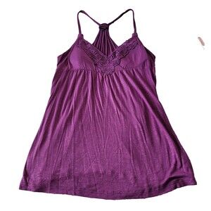 Vintage Apt 9 Night Gown Women Medium Purple T Back Crochet Lace Soft Cotton